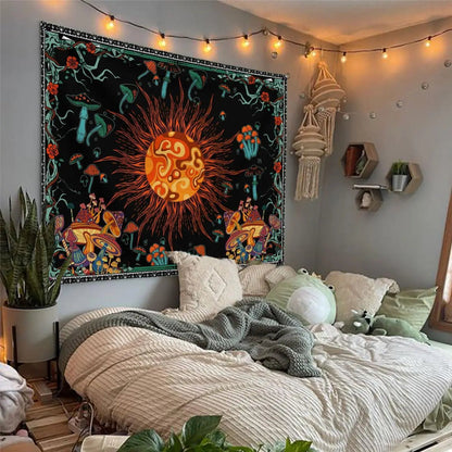 Embroidered Star Moon Constellation Boho Tapestry