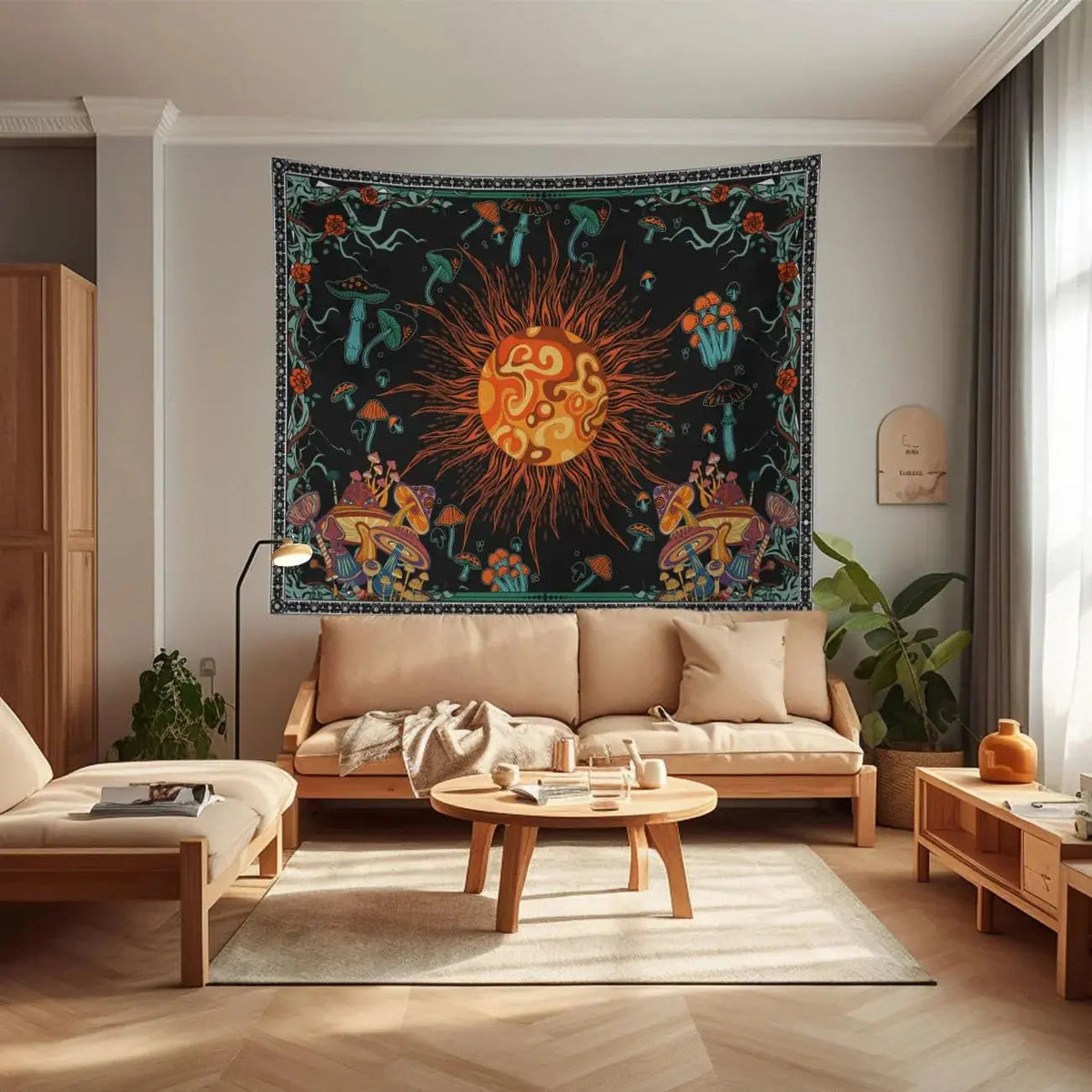 Embroidered Star Moon Constellation Boho Tapestry