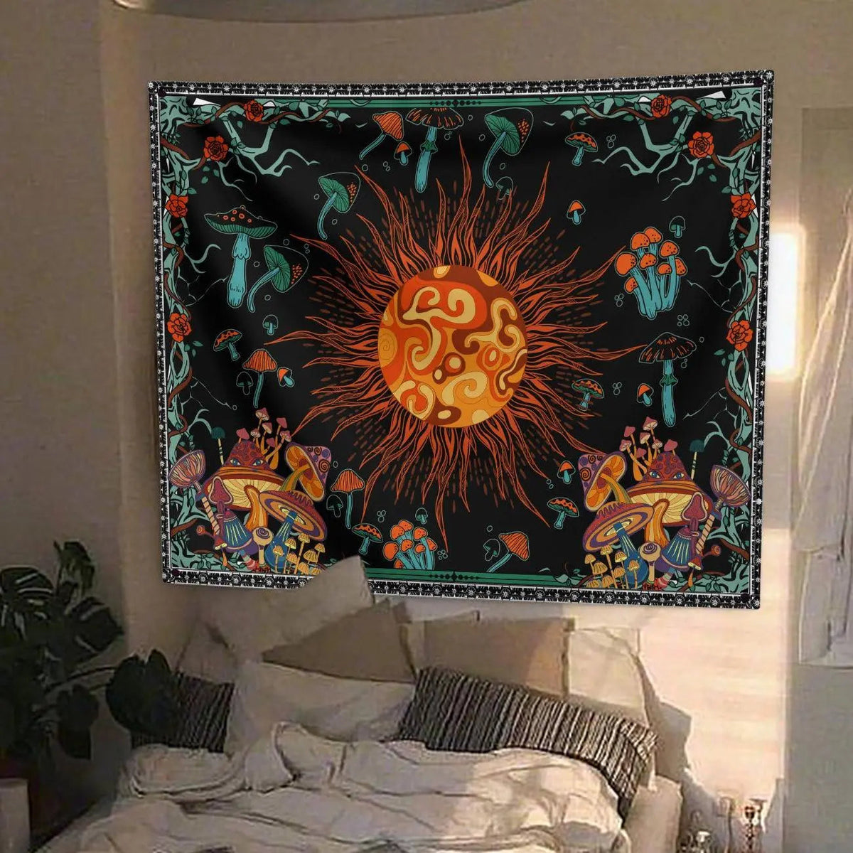 Embroidered Star Moon Constellation Boho Tapestry