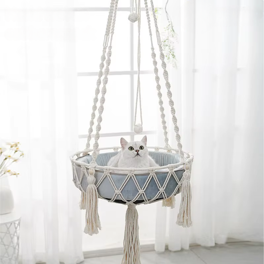 Hanging Cat Hammock - Woven Cotton Swing Bed