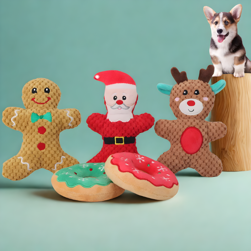 Christmas Dog Toy Set Squeaky Plush Toys