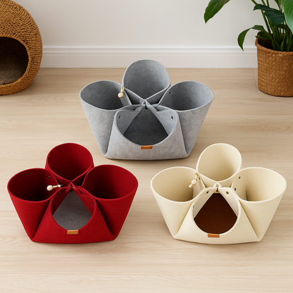 Felt Cat Cave Bed - Cozy Multi-Pocket Pet Hideout