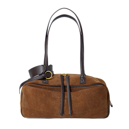 Suede Shoulder Bag with Zip Closure and Front Pocket