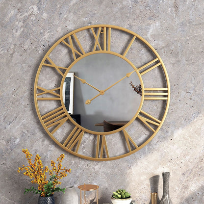 Vintage Metal Wall Clock with Mirror 39cm Large