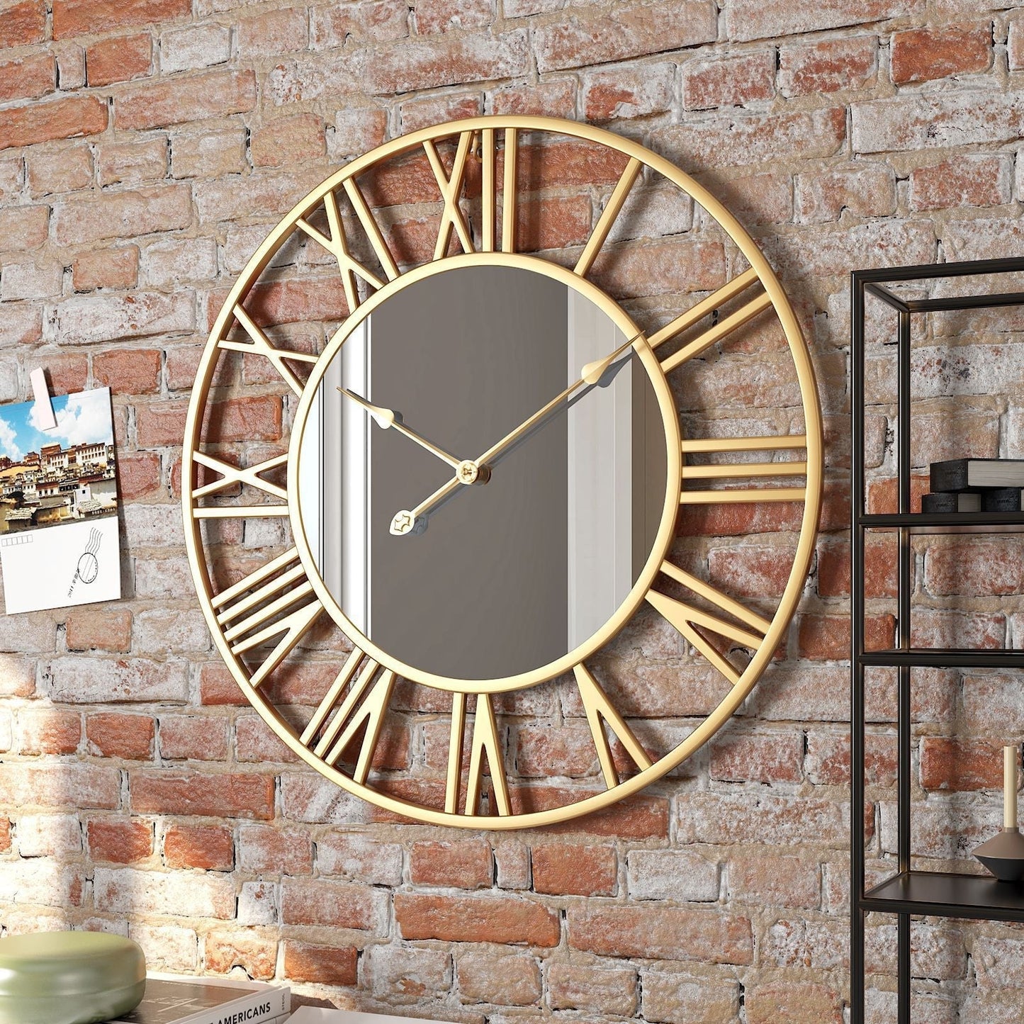 Vintage Metal Wall Clock with Mirror 39cm Large