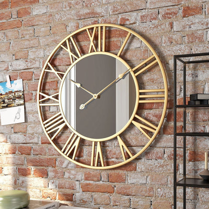 Vintage Metal Wall Clock with Mirror 39cm Large