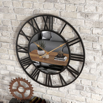 Vintage Metal Wall Clock with Mirror 39cm Large