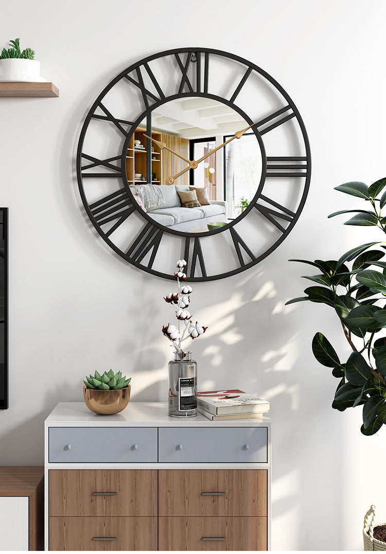 Vintage Metal Wall Clock with Mirror 39cm Large