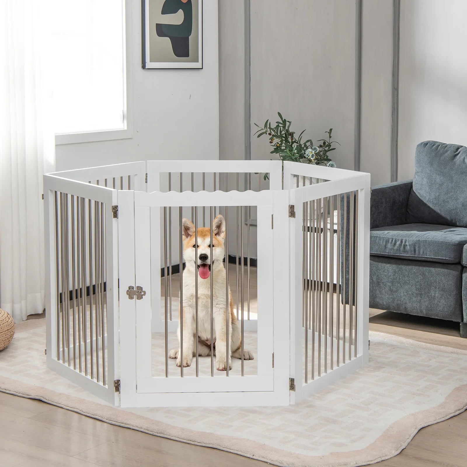 366cm Extra-Wide Freestanding Foldable Dog Gate – 6 Panels