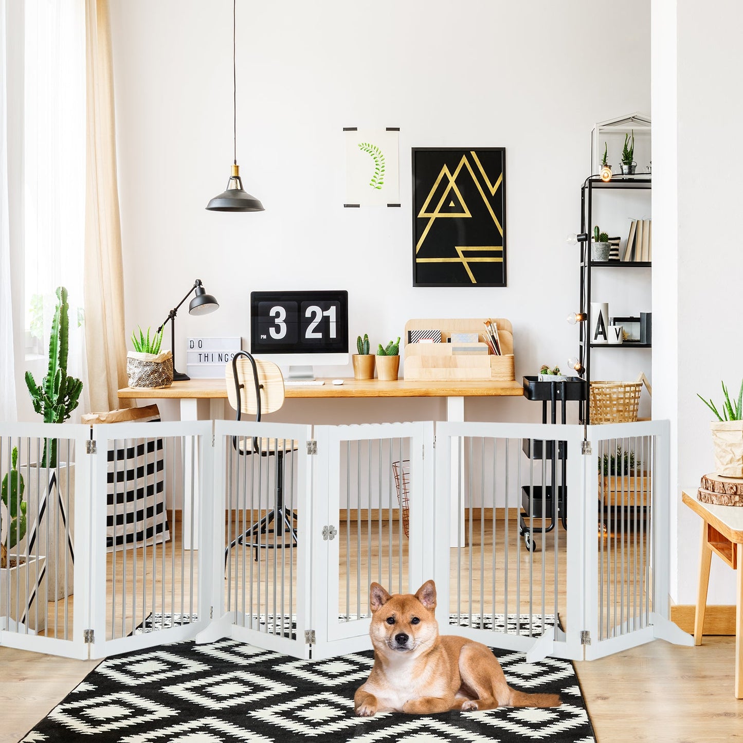 366cm Extra-Wide Freestanding Foldable Dog Gate – 6 Panels
