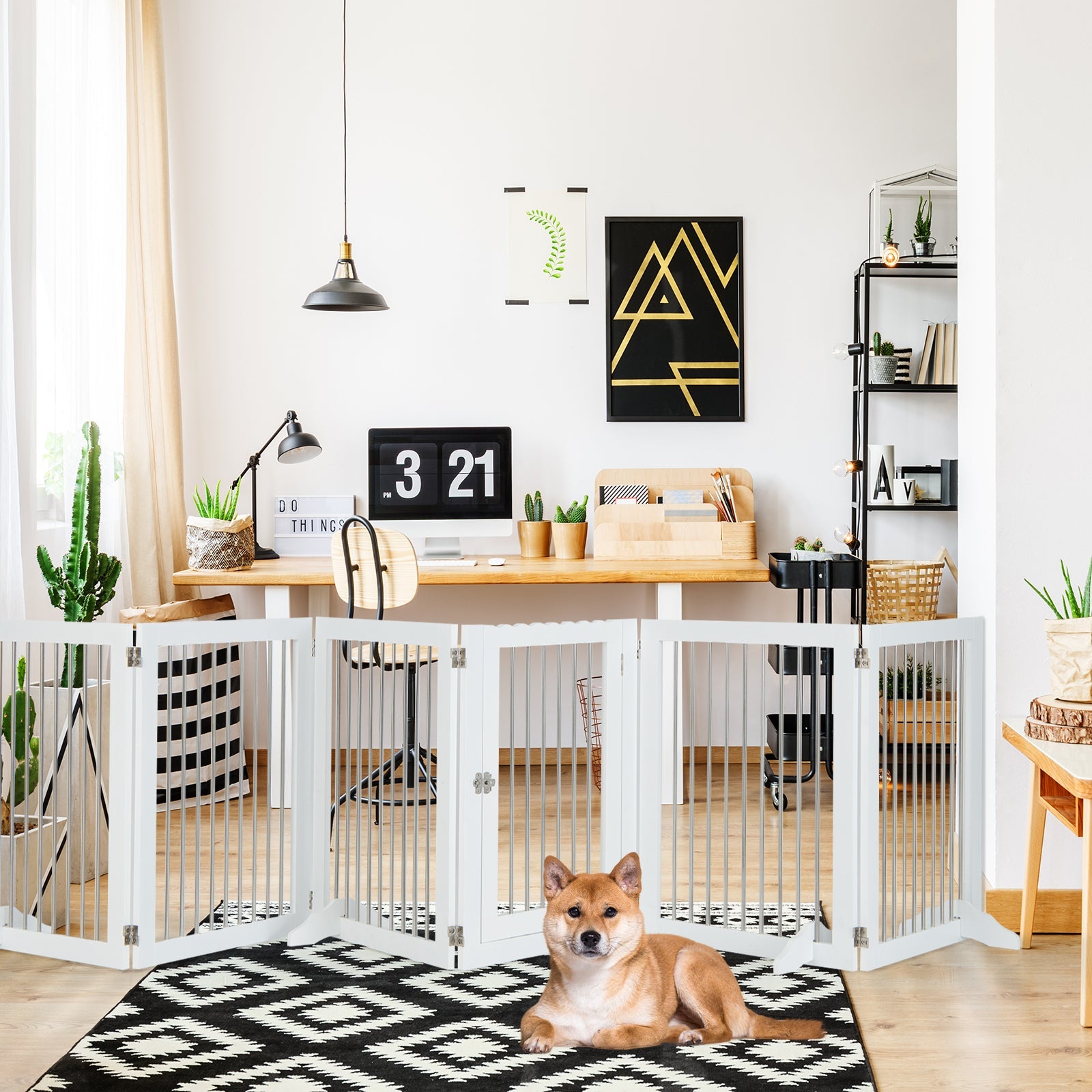 366cm Extra-Wide Freestanding Foldable Dog Gate – 6 Panels