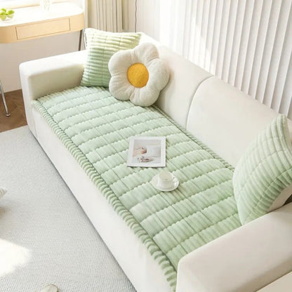 Plush Pleated Sofa Cover – Stretch Fit Slipcover Protector