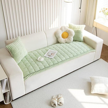 Plush Pleated Sofa Cover – Stretch Fit Slipcover Protector