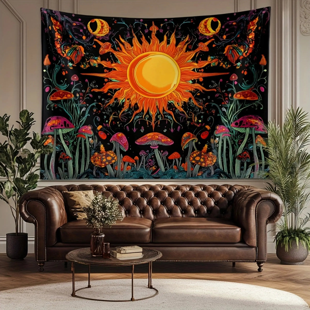 Embroidered Star Moon Constellation Boho Tapestry