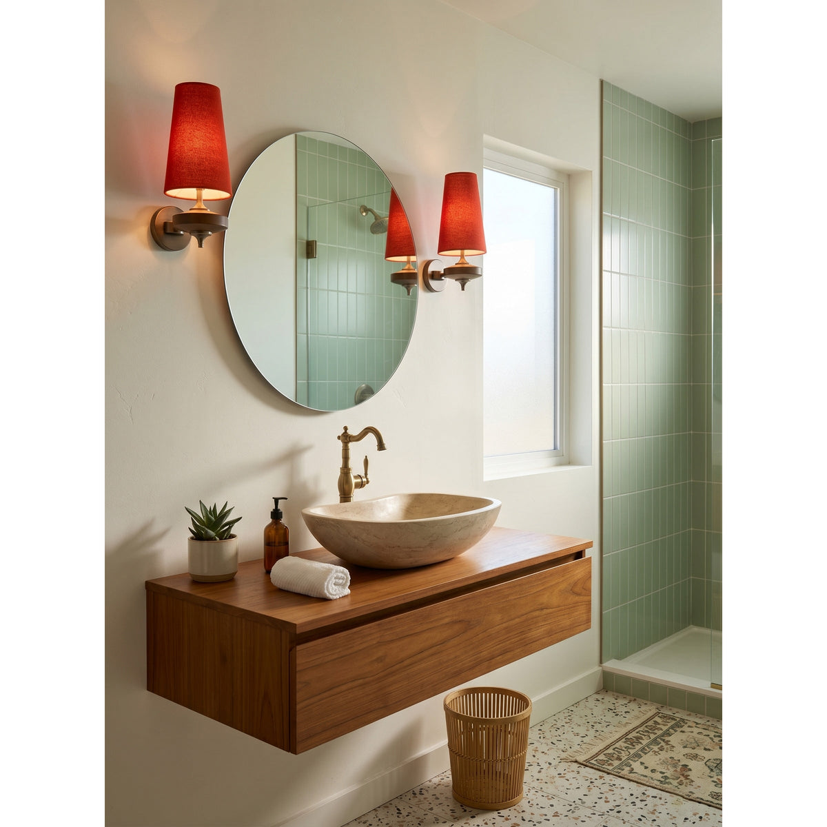 Walnut and Brass Wall Lamp with Linen Shade – image 23