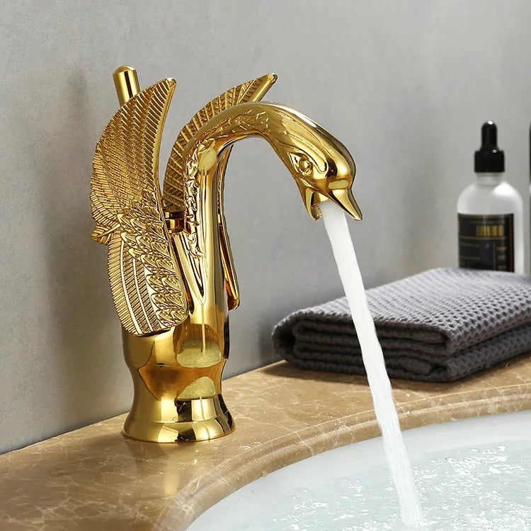 Swan Golden Basin Faucet – Single Handle Bathroom Tap
