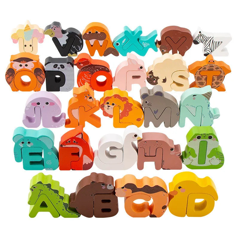 Wooden Alphabet Puzzle with 26 Animal-Shaped Letters