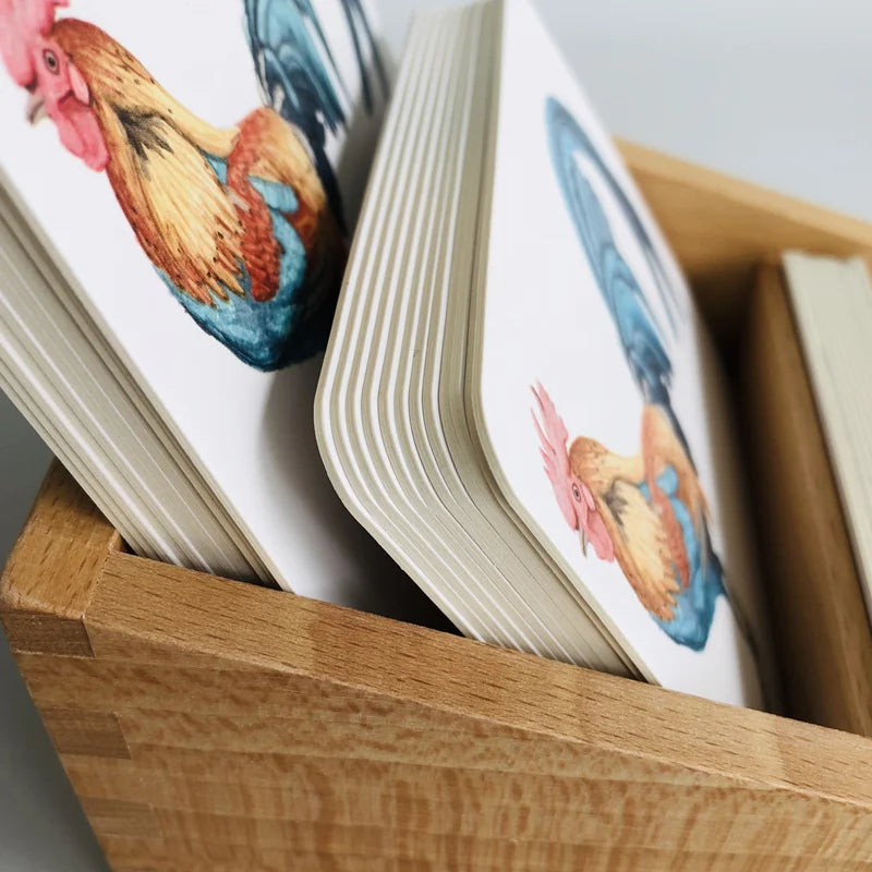 Montessori Farm Animal Three-Part Cards with Bamboo Tray