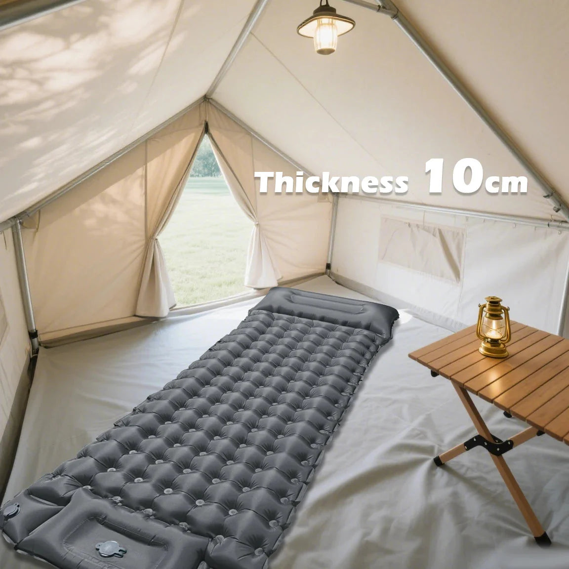 Inflatable camping mat with pillow – 10 cm thick