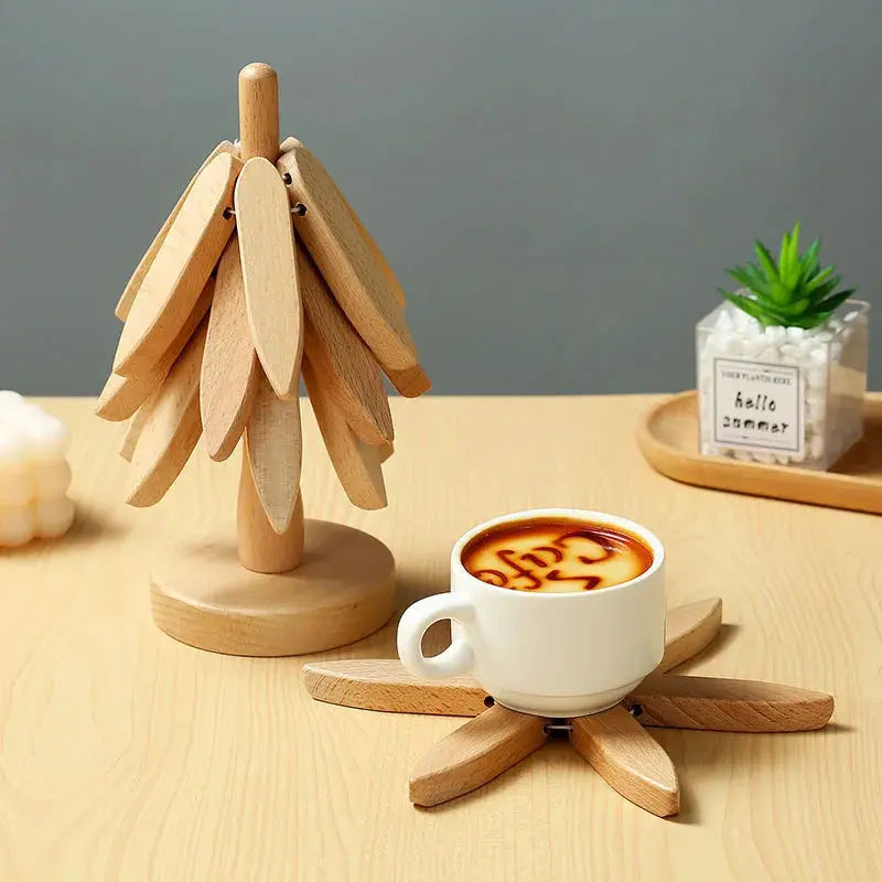 Wooden Tree-Shaped Trivet Set – 4 Pieces
