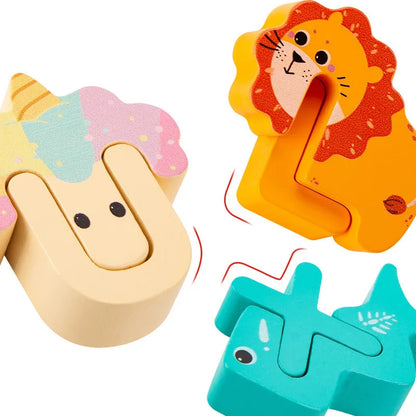 Wooden Alphabet Puzzle with 26 Animal-Shaped Letters