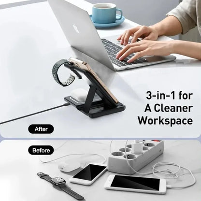 Foldable 3-in-1 Wireless Charging Stand with LED Light