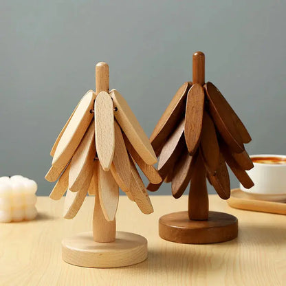 Wooden Tree-Shaped Trivet Set – 4 Pieces