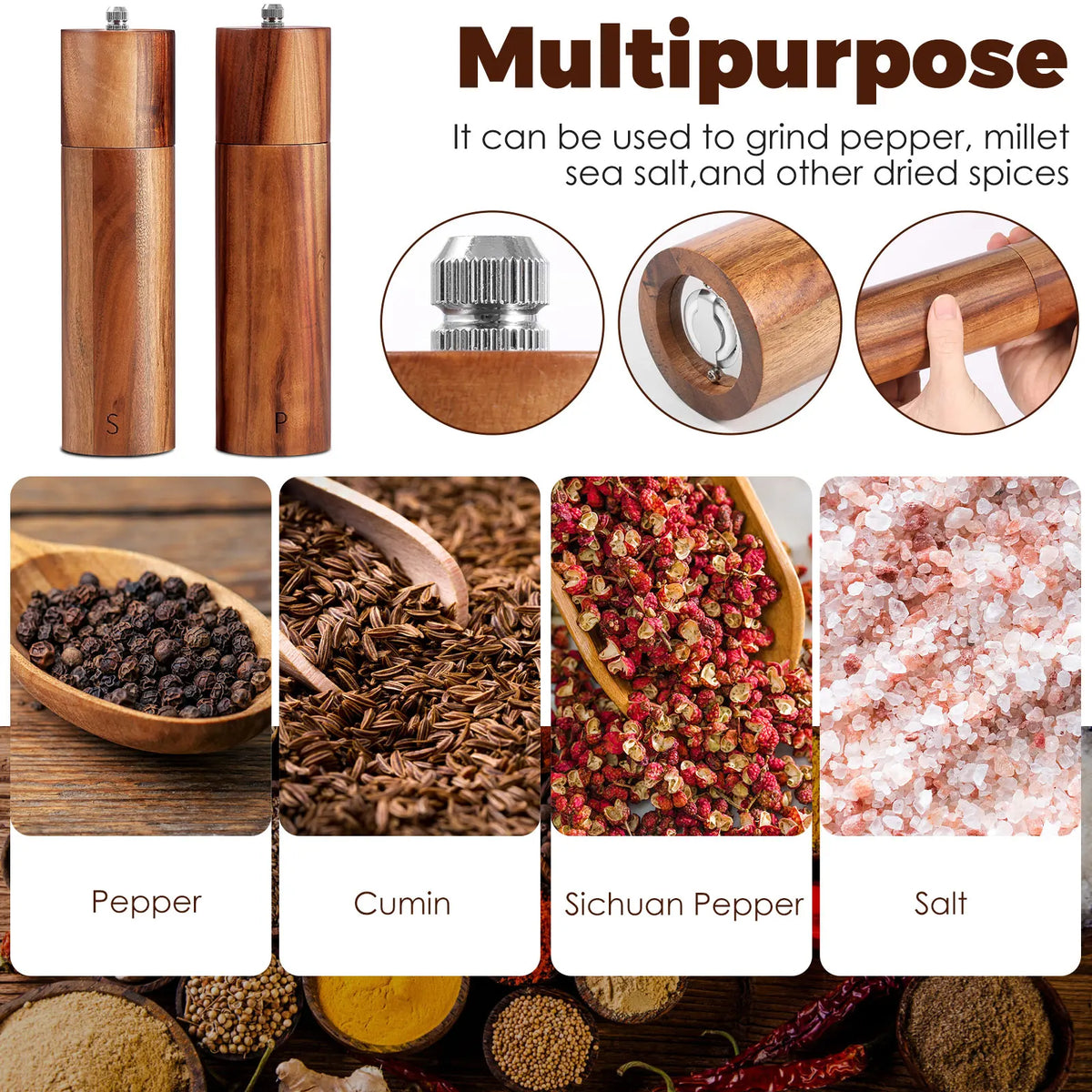 Wooden Pepper Grinder Set