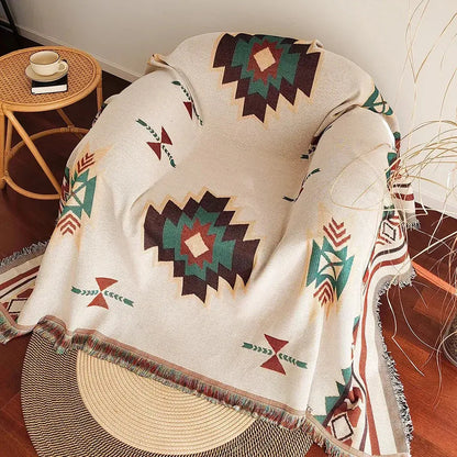 Aztec Fringe Woven Cotton Throw Blanket