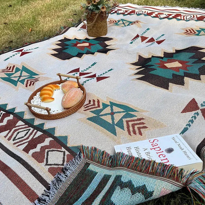 Aztec Fringe Woven Cotton Throw Blanket