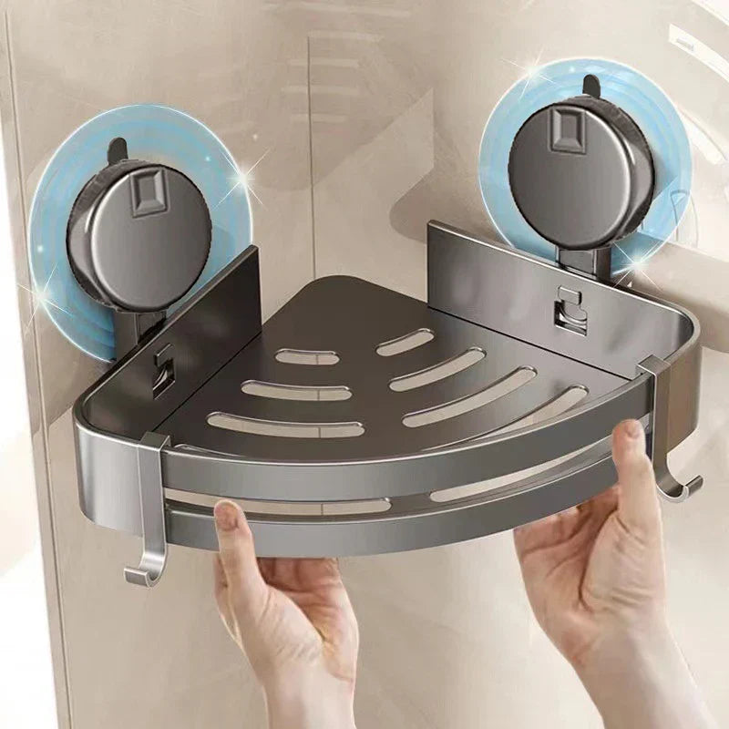 Corner Bathroom Organizer – No Drill Suction Shelf