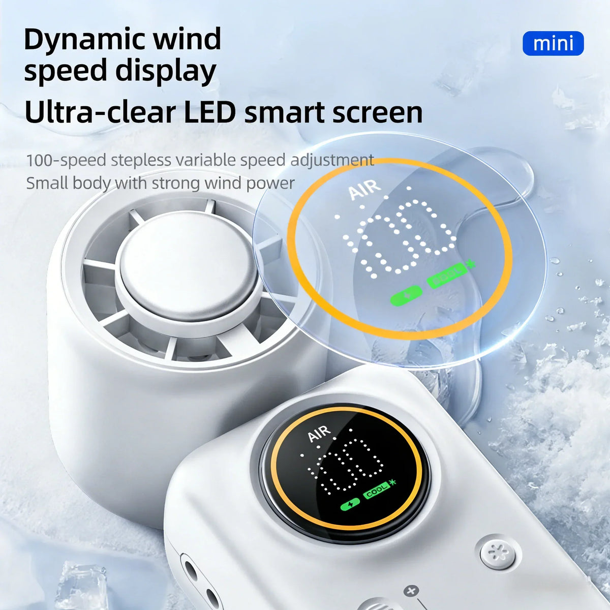 USB-Rechargeable Mini Fan with 100 Speeds and LED Display