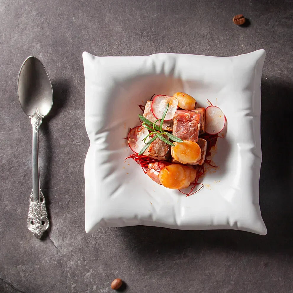 Ceramic Pillow Shape Plate Artistic Food Dish