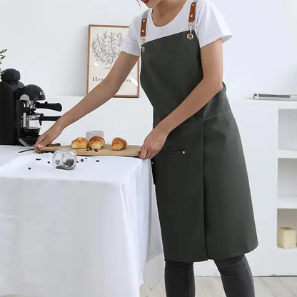 Water-Resistant Canvas Apron with Pockets and Split Skirt
