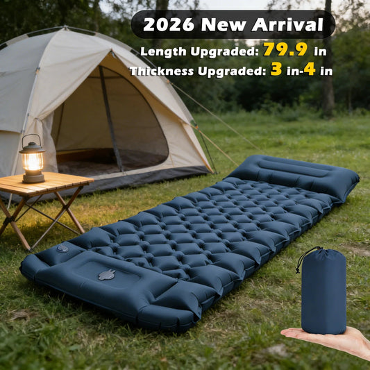 Inflatable camping mattress with pillow and pump 203 cm