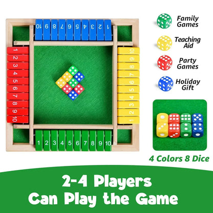 Wooden Shut the Box Dice Game for 2–4 Players