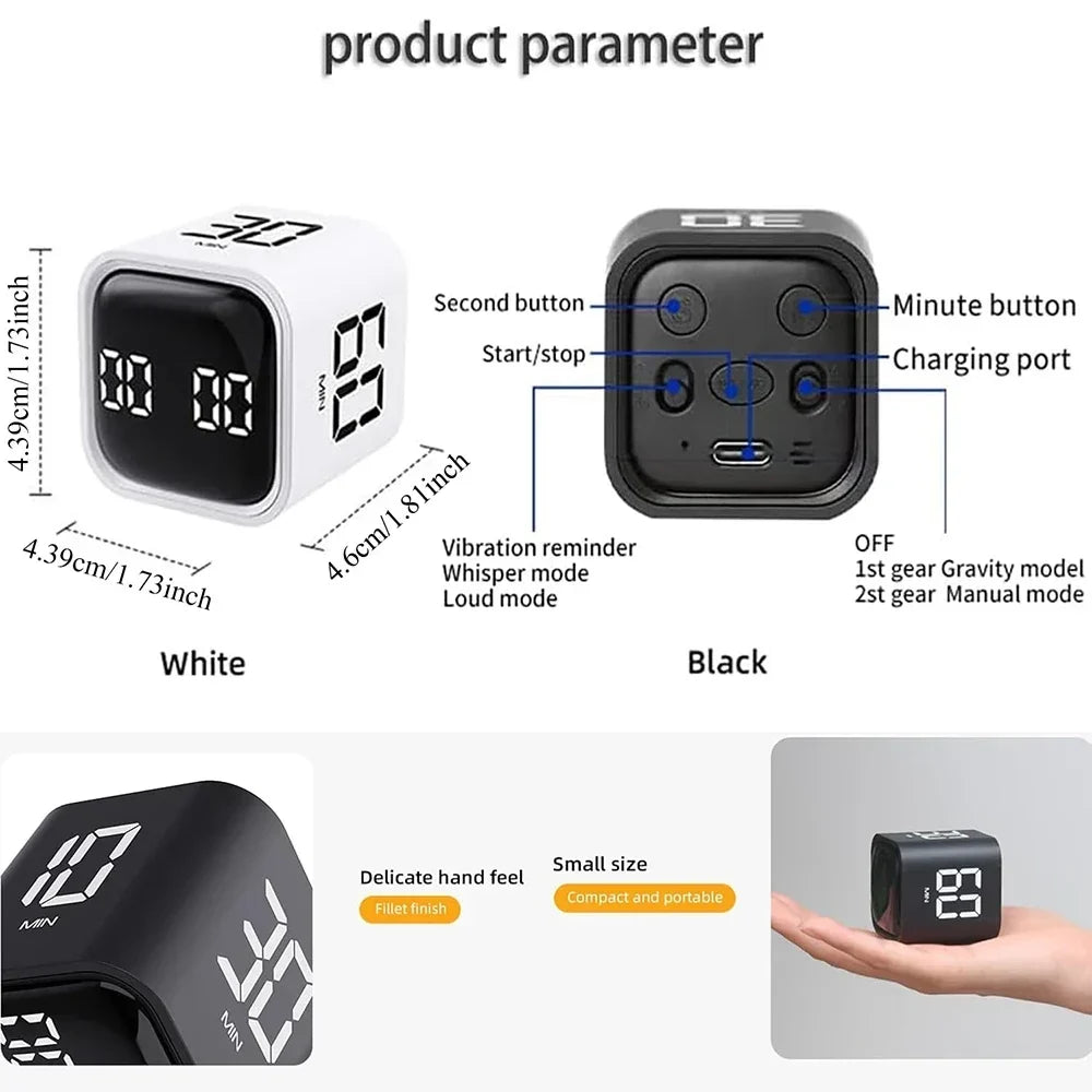 Digital Pomodoro Cube Timer with Four Preset Intervals