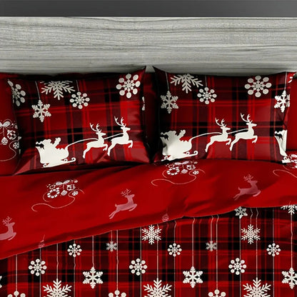 Christmas Checkered Elk Duvet Set – 3 Pieces