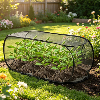 Pop-up foldable plant protection net for beds