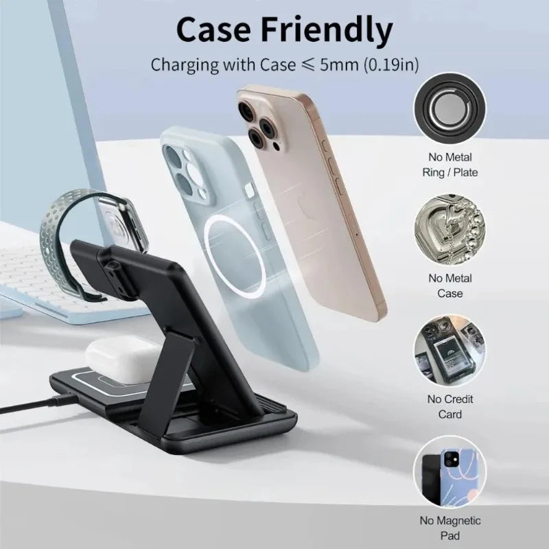 Foldable 3-in-1 Wireless Charging Stand with LED Light