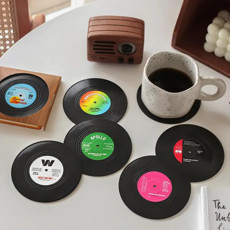 Vinyl Record Coasters – 6 Pieces