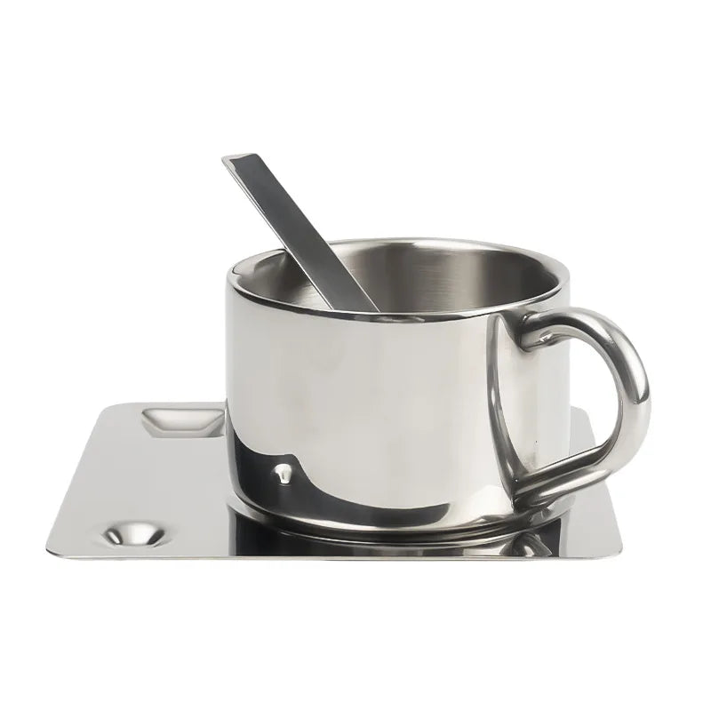 Stainless Steel Teacup & Saucer Set