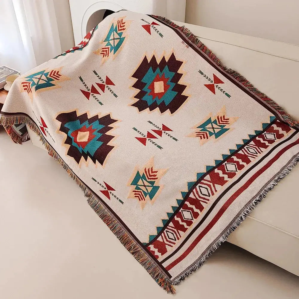 Aztec Fringe Woven Cotton Throw Blanket