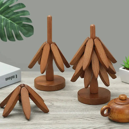 Wooden Tree-Shaped Trivet Set – 4 Pieces