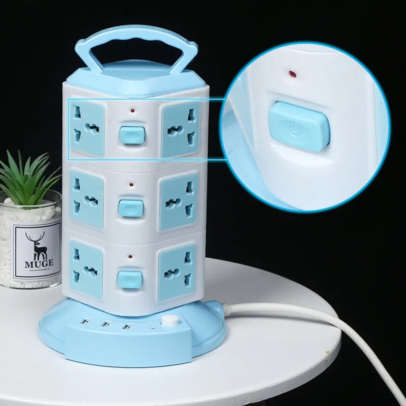 Vertical Surge Protector Tower Power Strip with USB