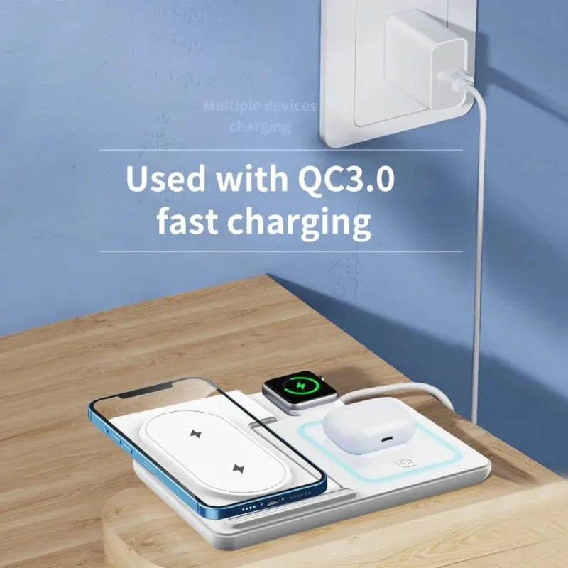Foldable 3-in-1 Wireless Charging Stand with LED Light