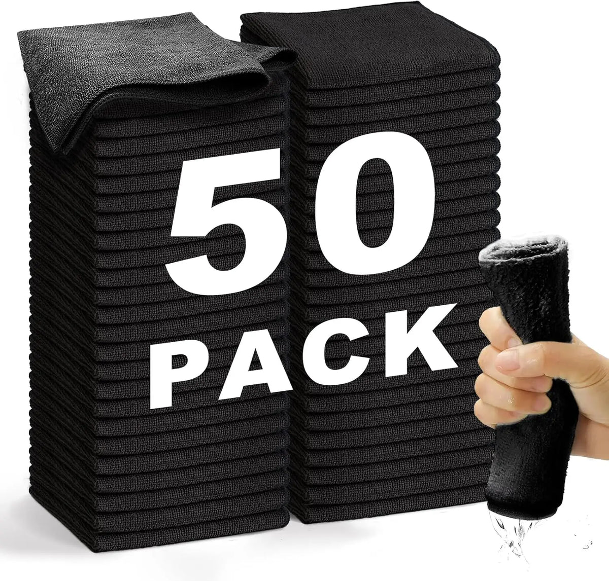 Black Microfibre Cleaning Cloth Set – 50 Pieces