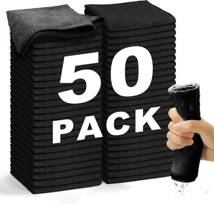 Black Microfibre Cleaning Cloth Set – 50 Pieces