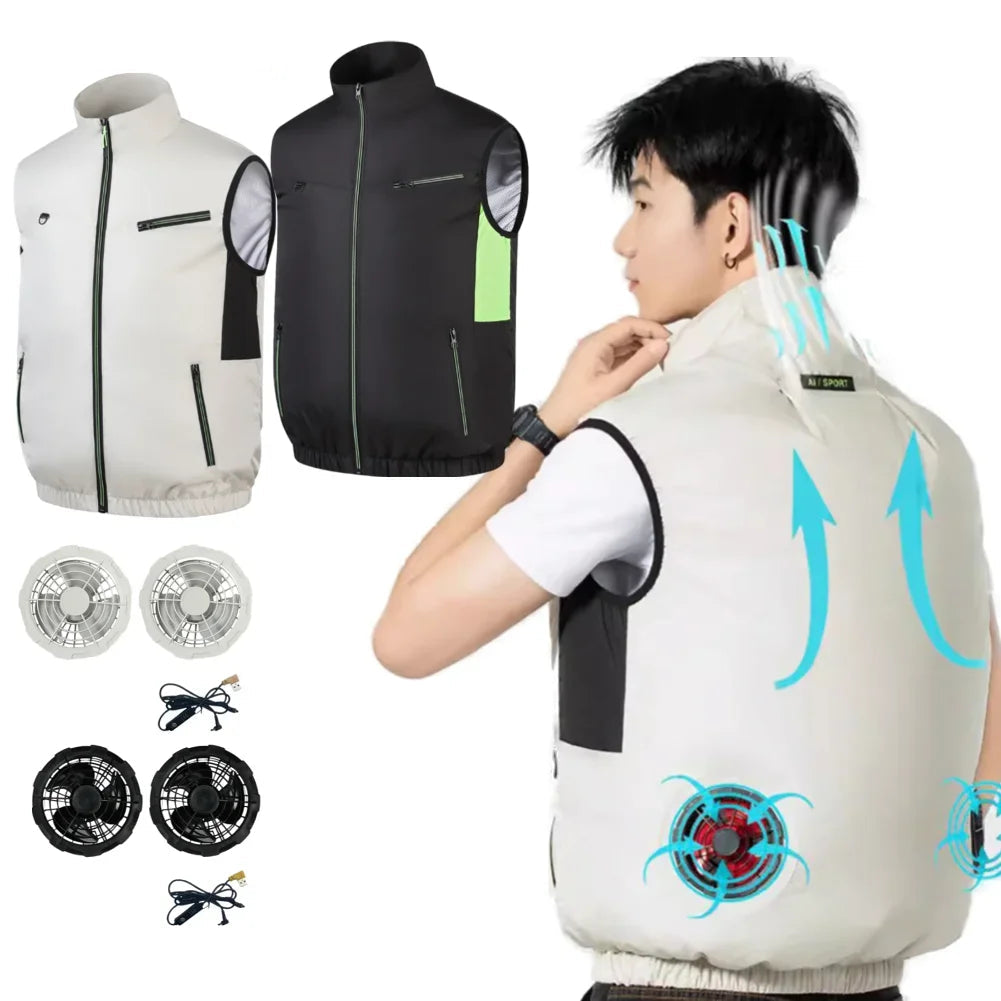 Cooling Fan Vest – Dual USB Fans, Lightweight & Rechargeable | M–XL