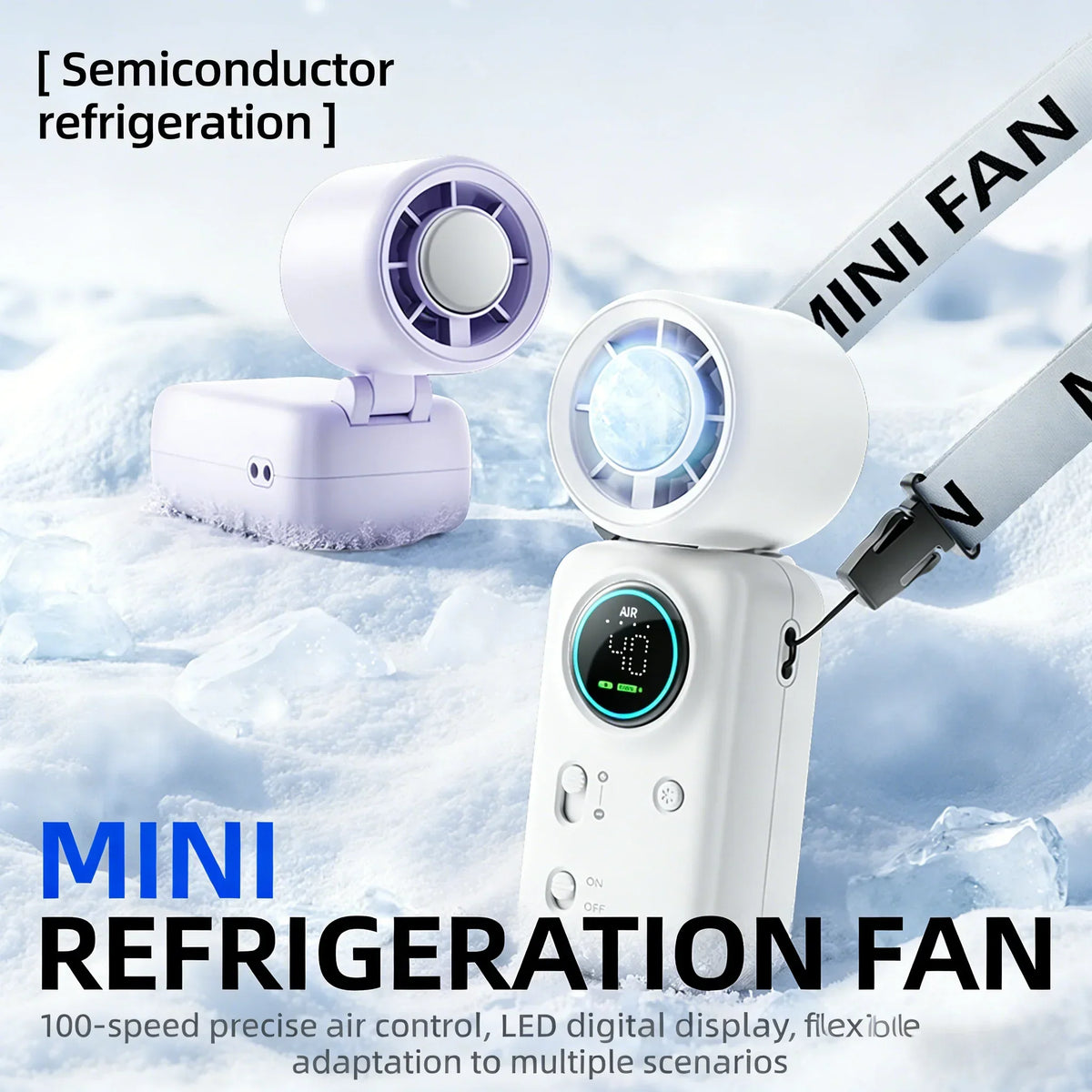 USB-Rechargeable Mini Fan with 100 Speeds and LED Display